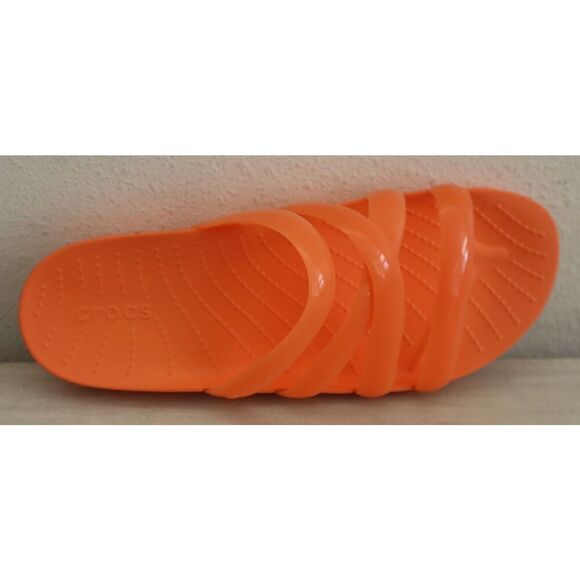 Crocs 208537-83I Women's Sz 9 Persimmon Orange Splash Glossy Strappy Slides - Picture 4 of 10